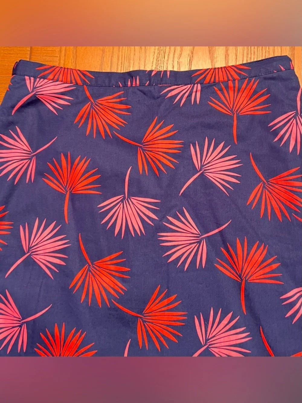 Boden Scattered‎ Holiday Palm Print A-Line Cotton Skirt Navy Blue & Pink Size 4